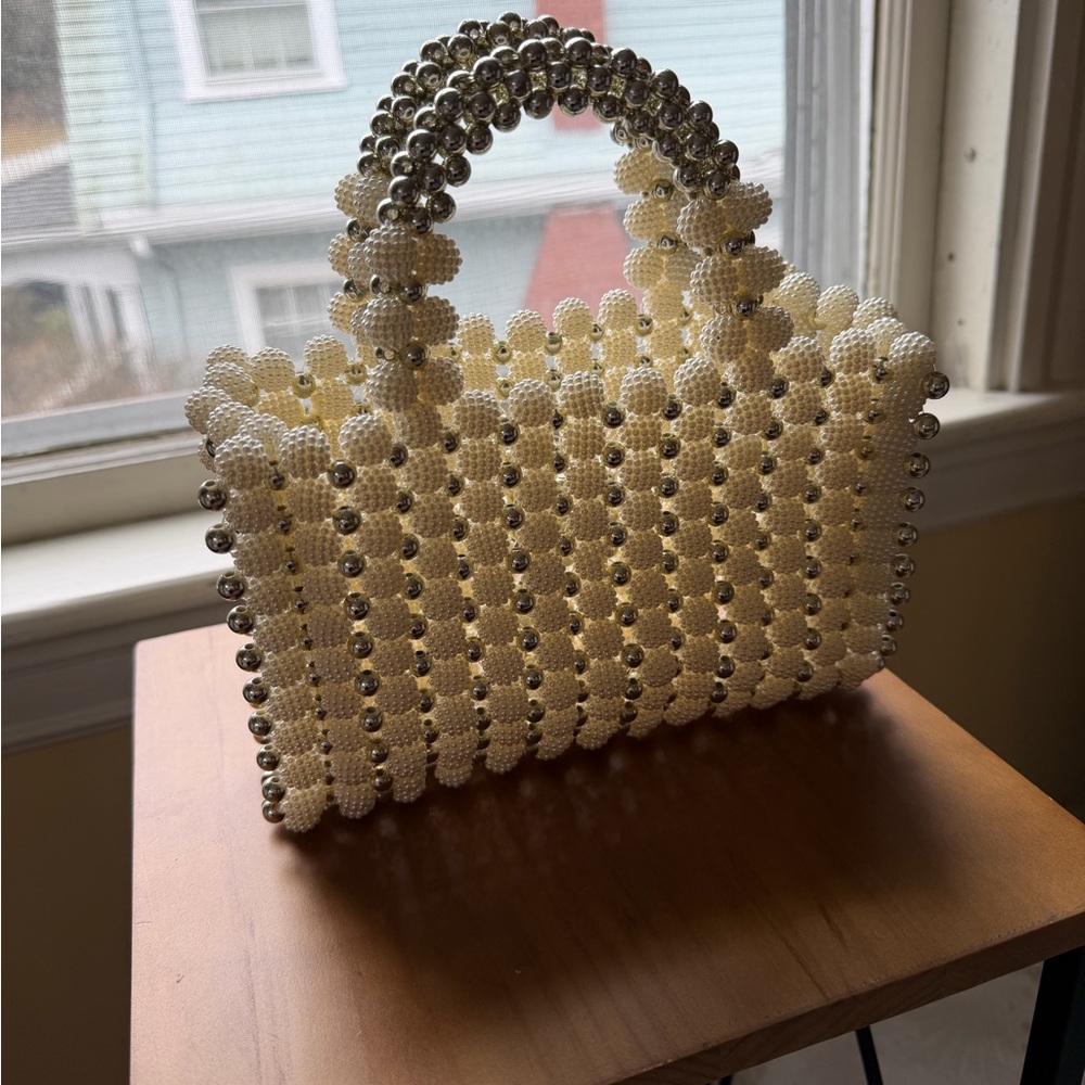 Elegant Cream Beaded Handbag